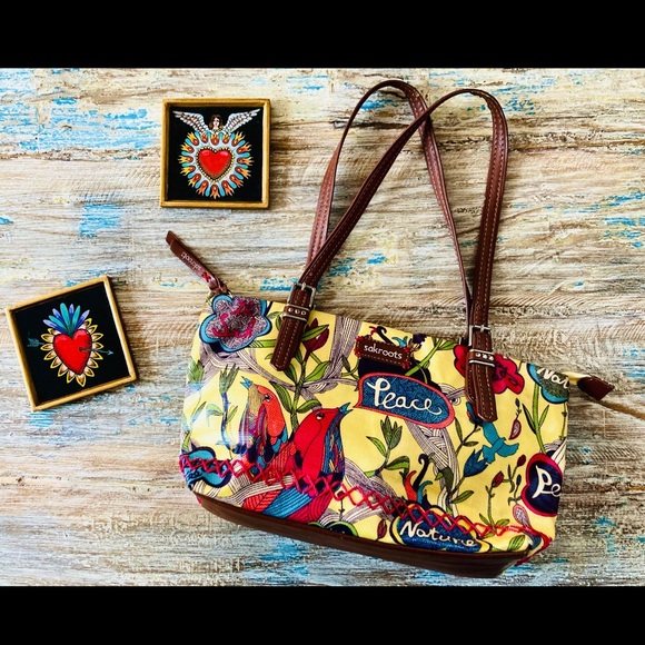 SAKROOTS “Peace & Nature” Yellow Botanical Hummingbird Shoulder Bag - Picture 6 of 8